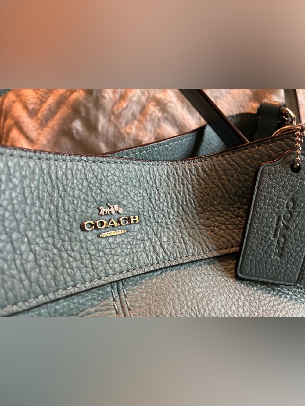 NWOT Coach Blue Pebbled Leather Shoulder Bag - Picture 2 of 16